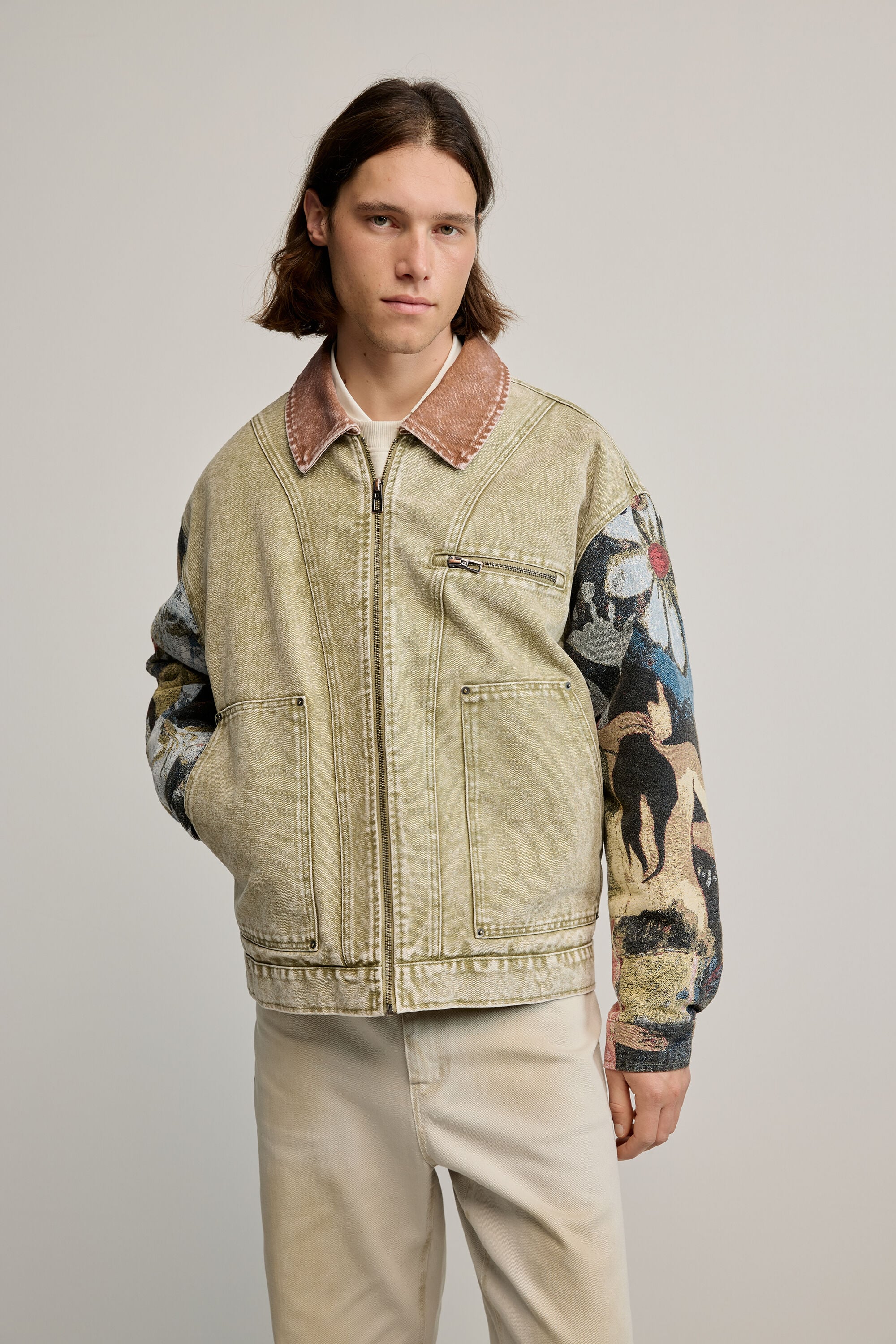 Desigual, Chaqueta jacquard estampada, Hombre, Algodon, Verde, XL