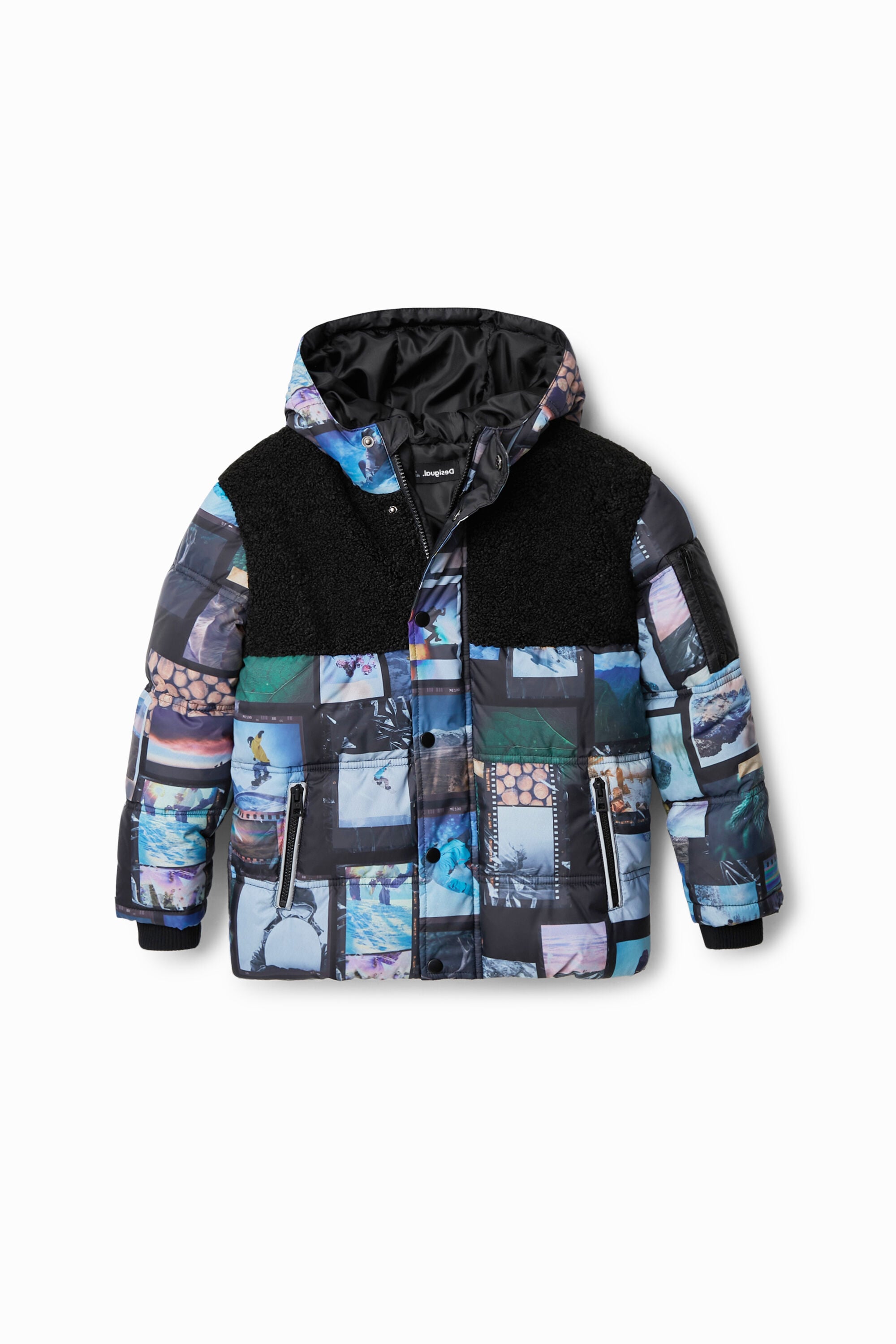 Desigual, Chaqueta padded collage fotográfico, Poliester, Negro, 9/10
