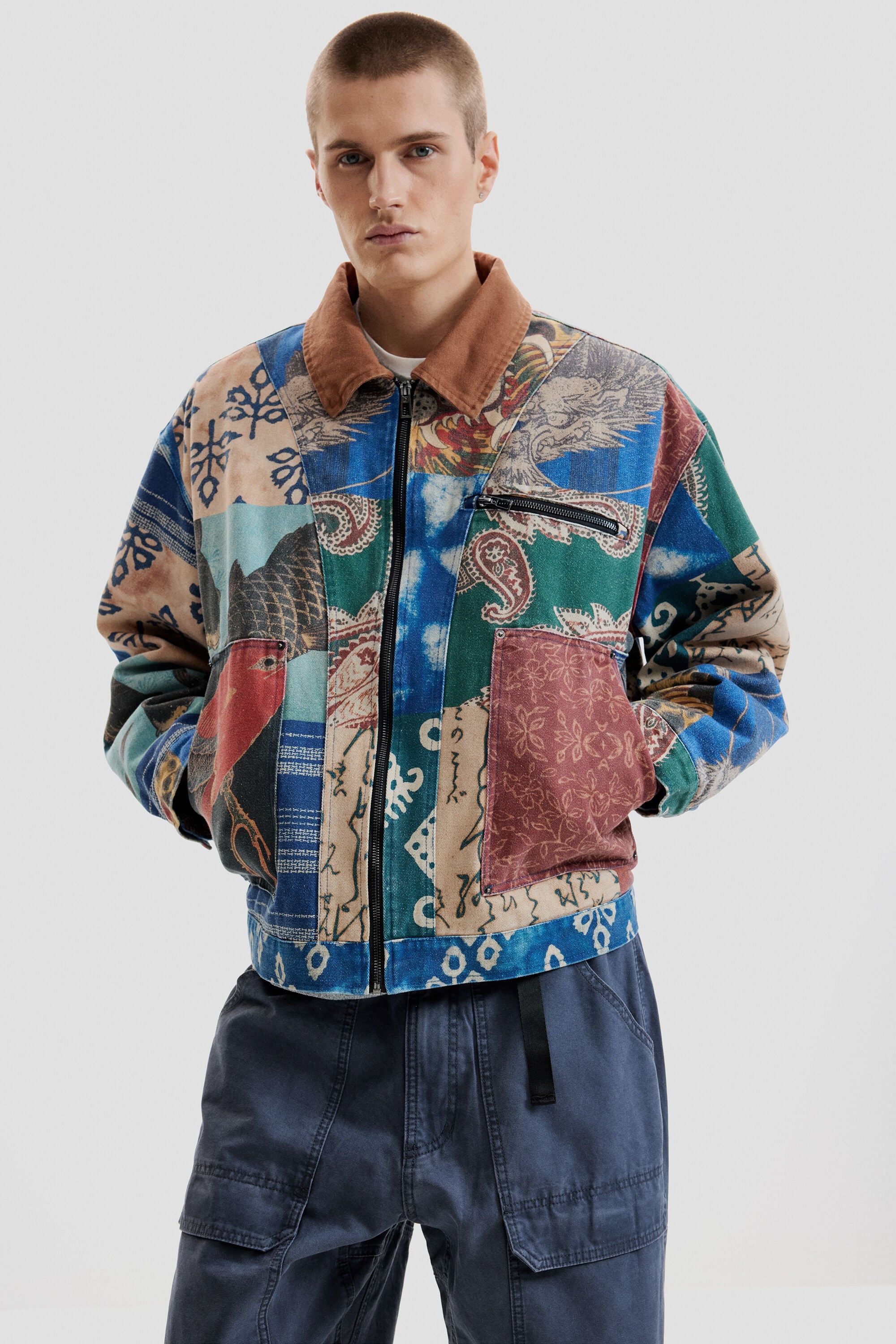 Desigual, Chaqueta patchwork, Hombre, Algodon, Blanco, L