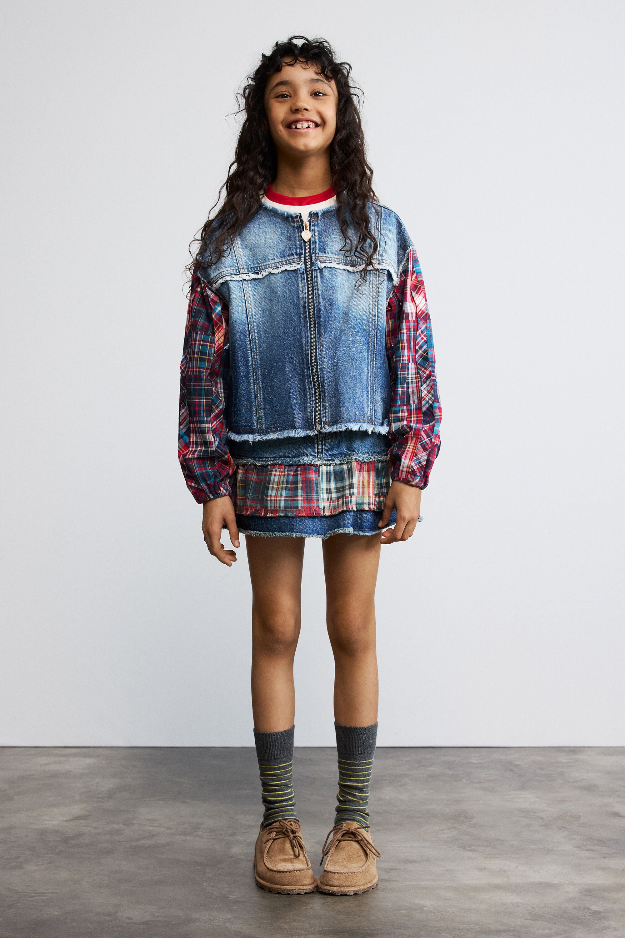 Desigual, Chaqueta vaquera cuadros, NiñOs, Algodon, Azul, 13/14