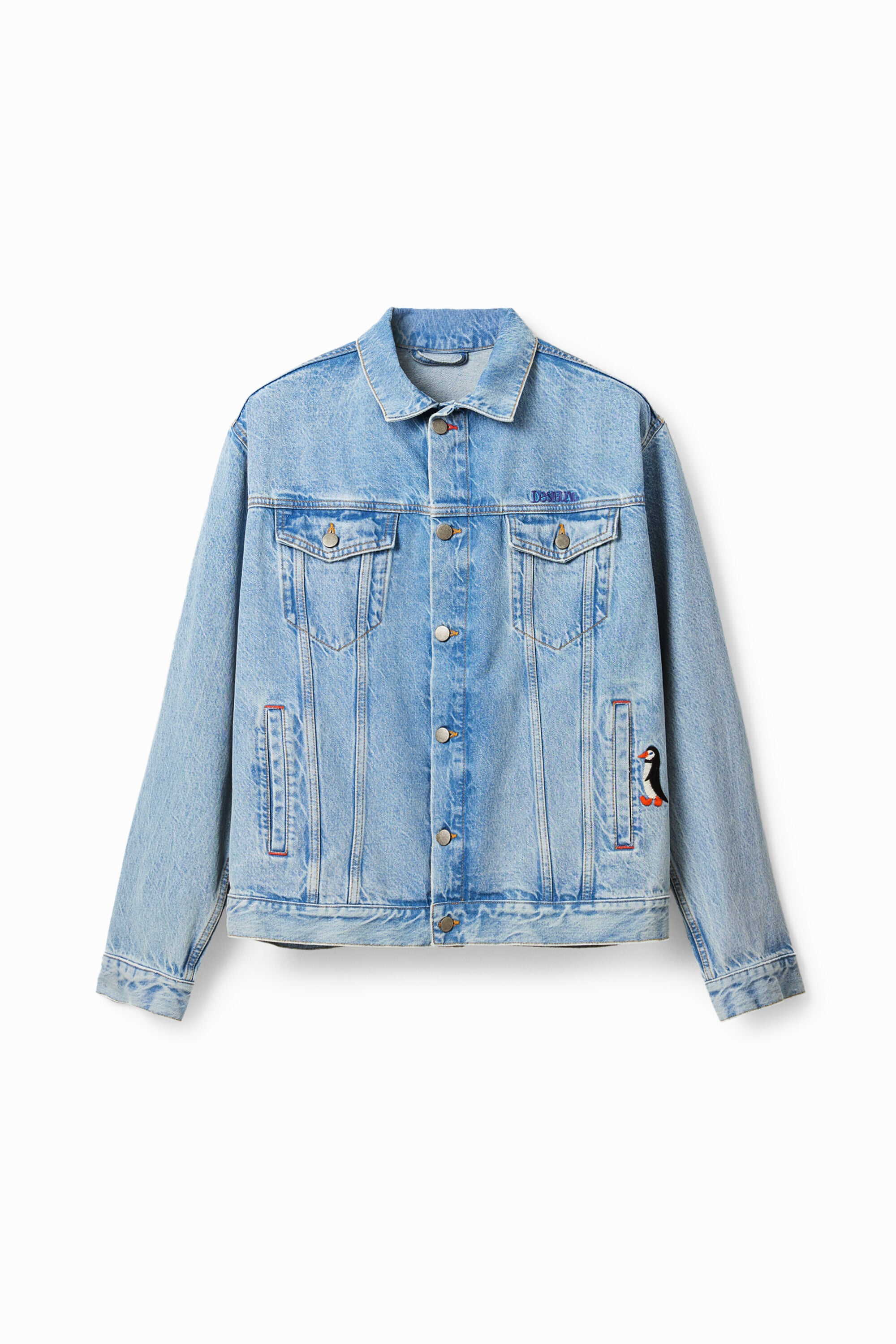Desigual, Chaqueta vaquera trucker bordados, Algodon, Azul, XL