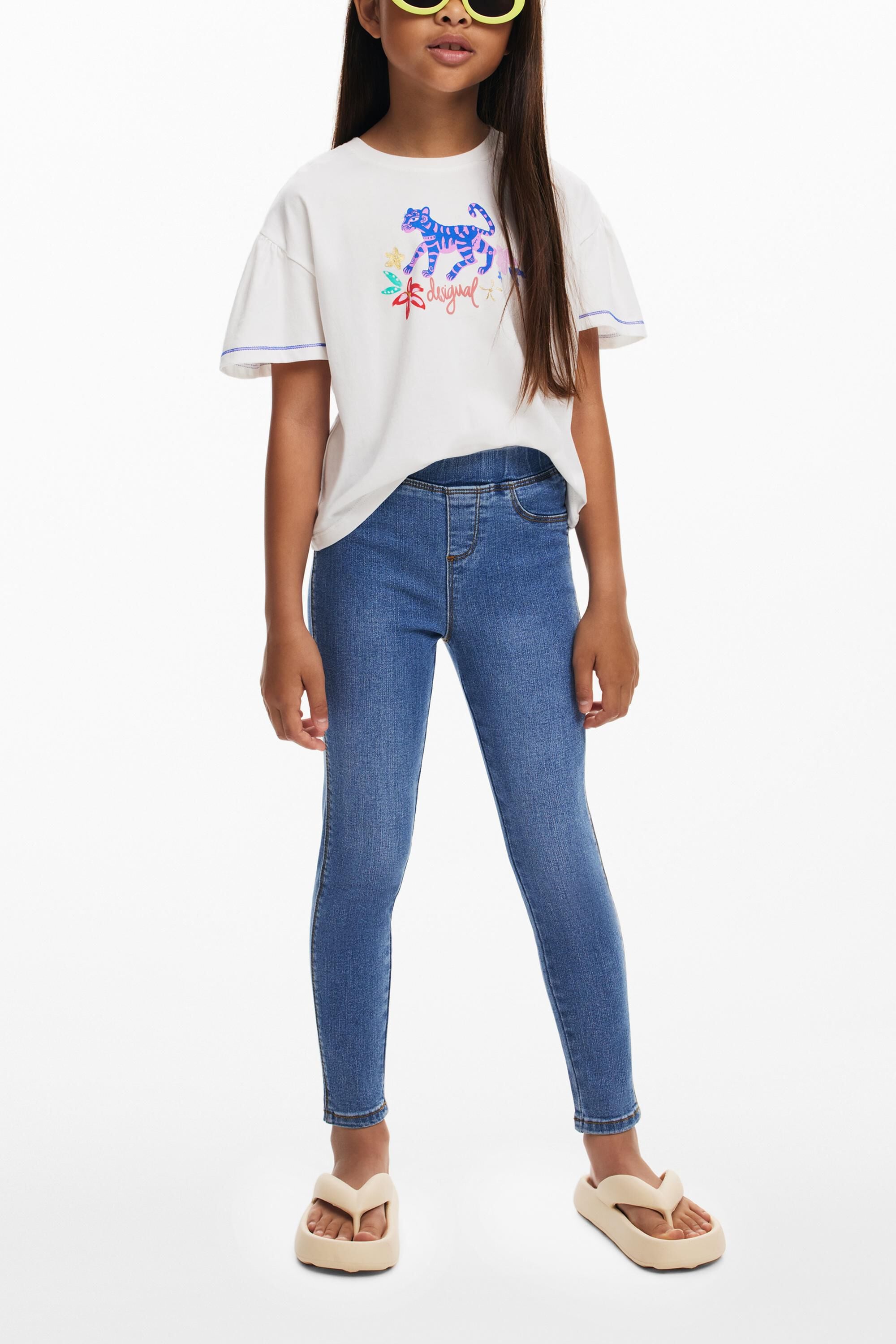 Desigual, Leggins denim logo, Azul, 11/12