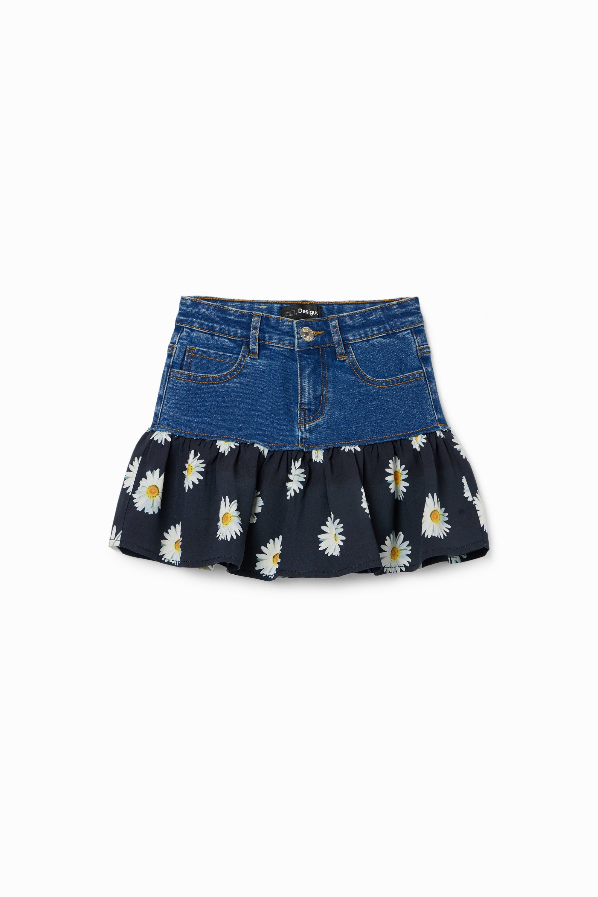 Desigual, Minifalda vaquera volante margaritas, Azul, 11/12