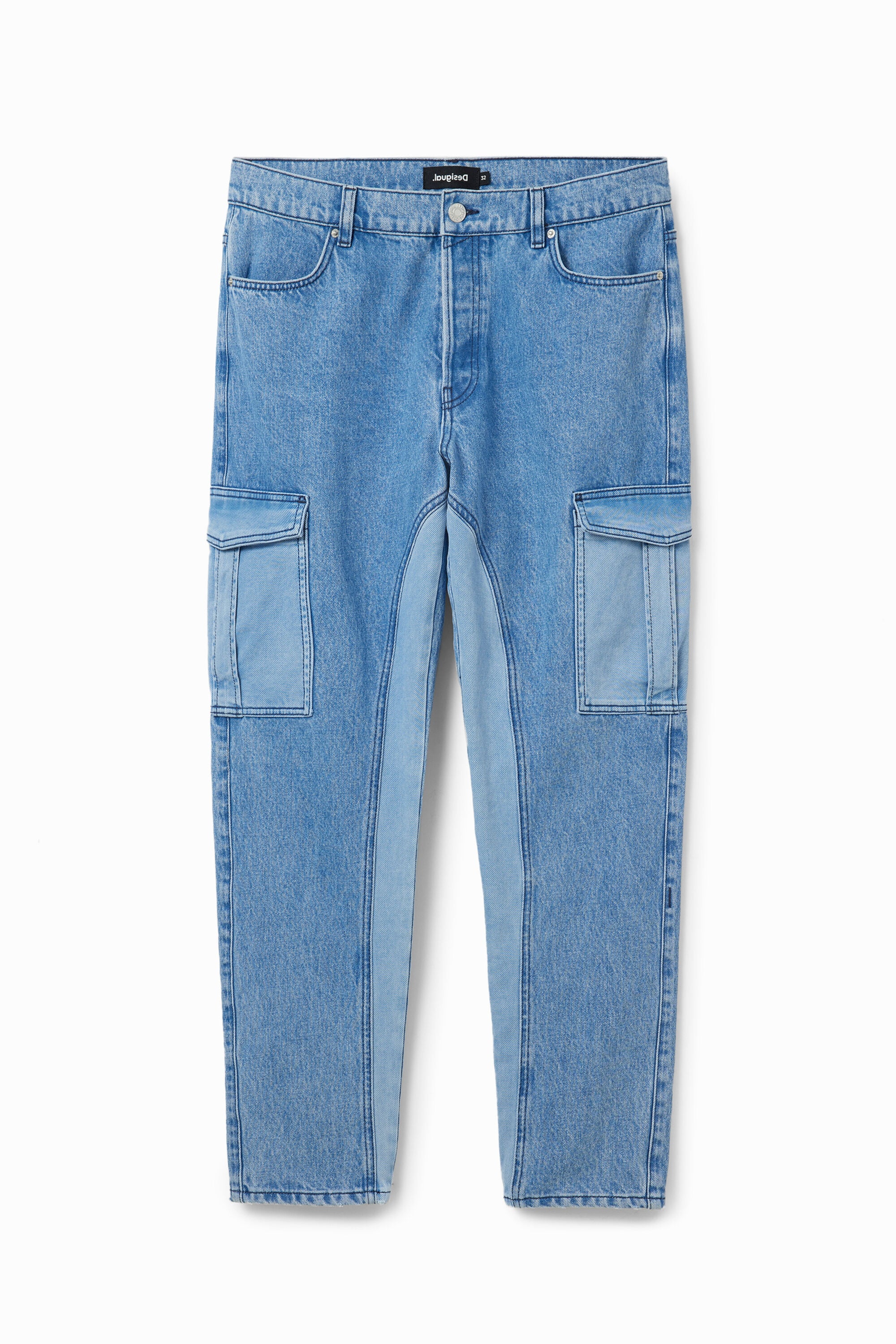 Desigual, Pantalón cargo híbrido, Algodon, Azul, 28
