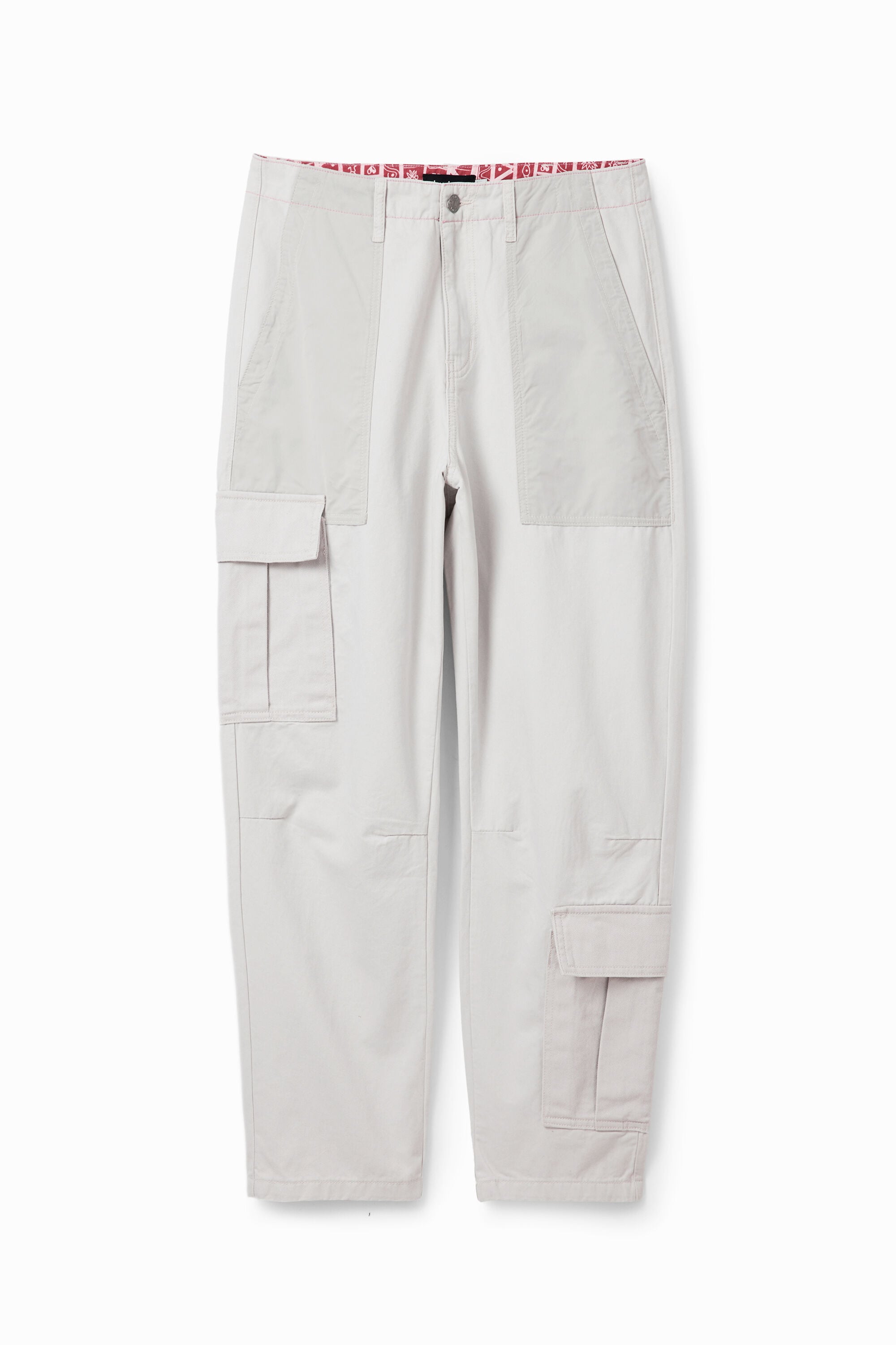 Desigual, Pantalón cargo patch, Algodon, Blanco, 28