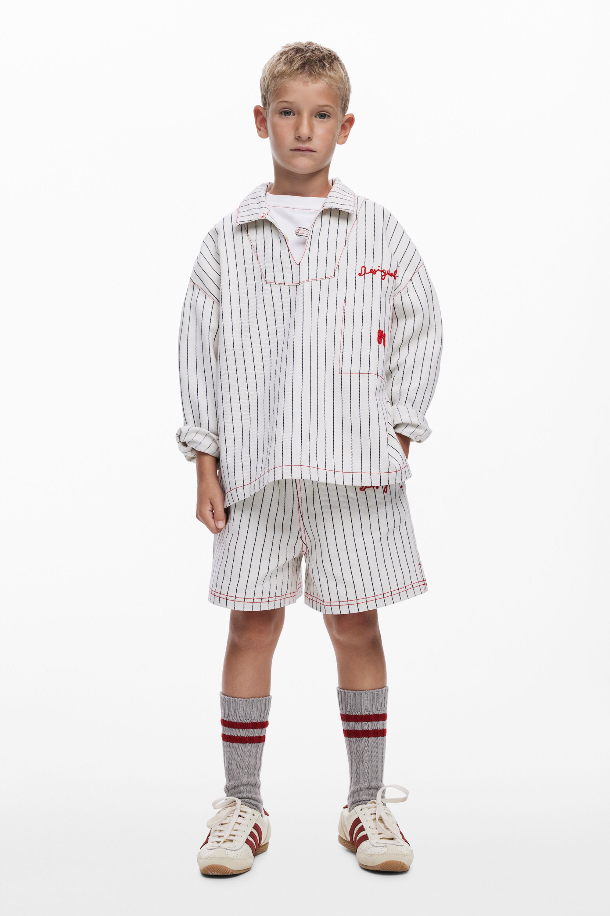 Desigual, Pantalón corto rayas, NiñOs, Algodon, Blanco, 7/8