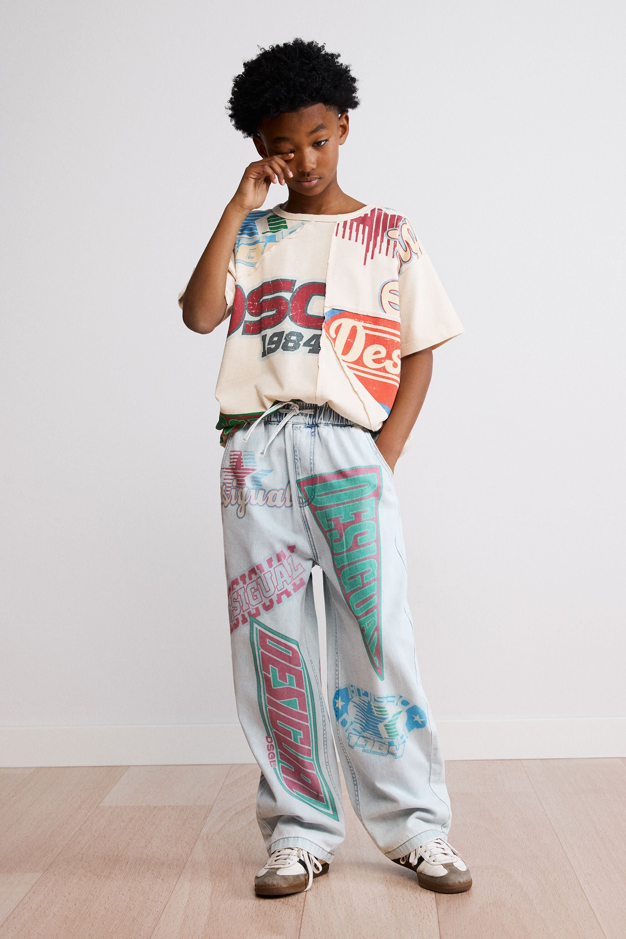 Desigual, Pantalón vaquero estampado, NiñOs, Algodon, Azul, 13/14