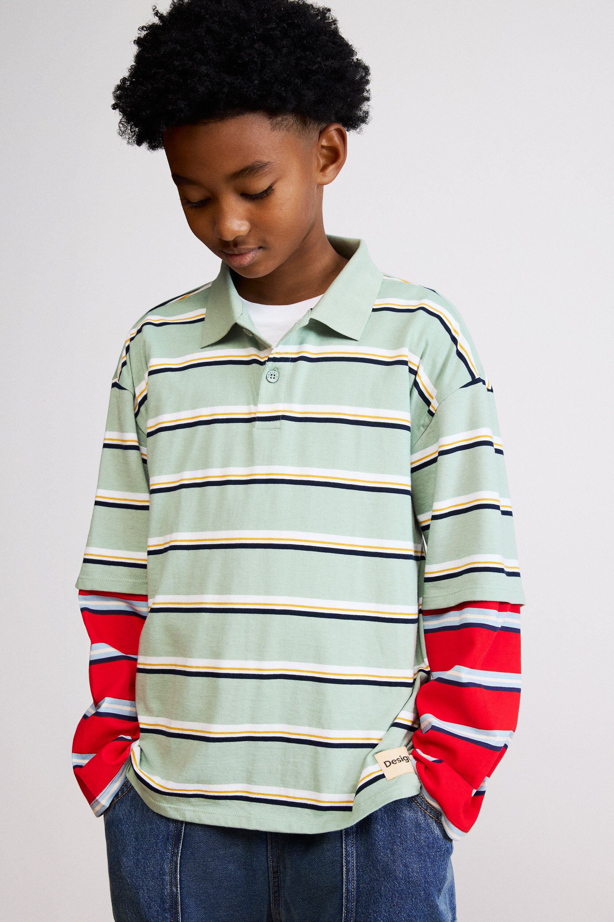 Desigual, Polo rayas doble manga, NiñOs, Algodon, Azul, 11/12