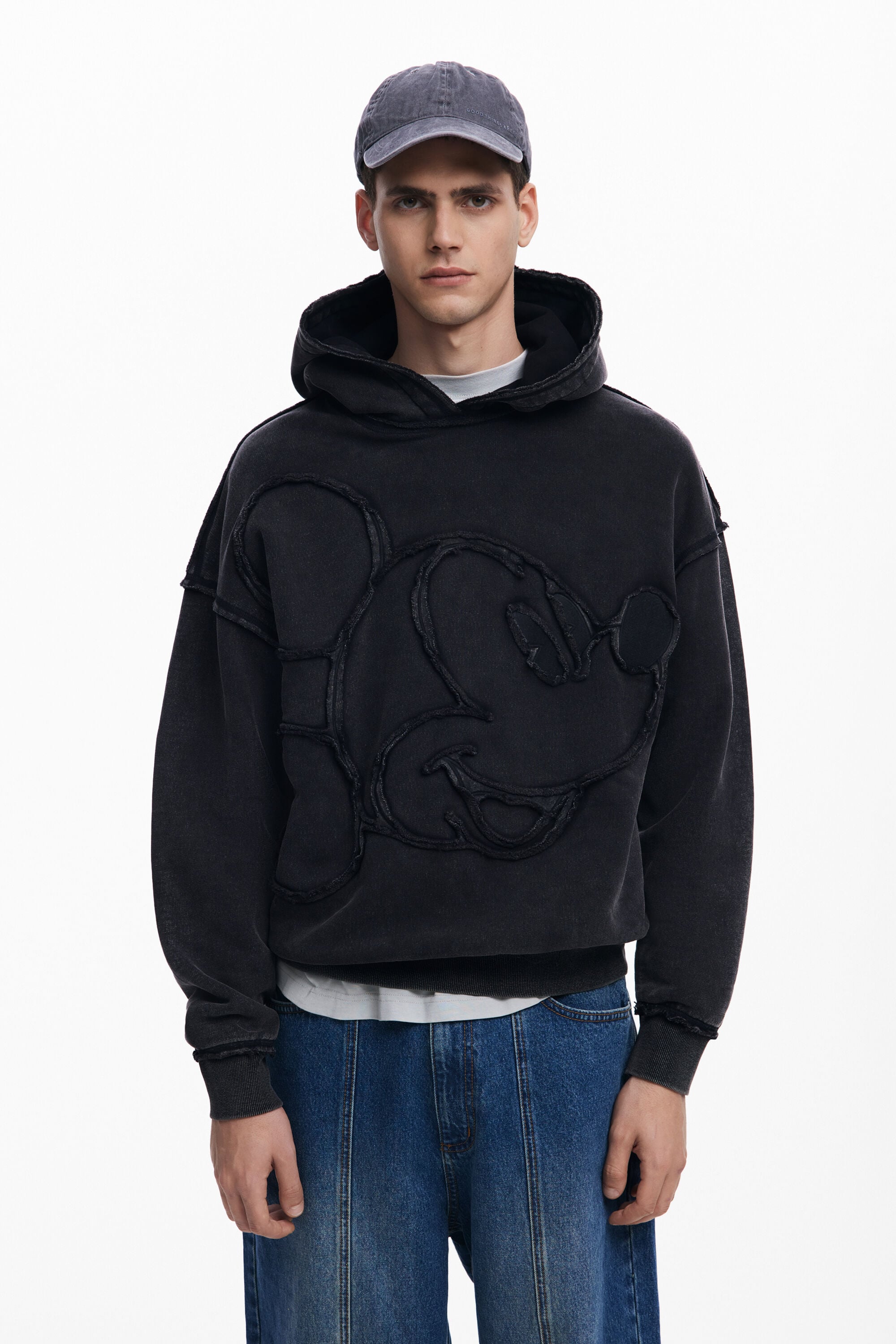 Desigual, Sudadera patch Mickey Mouse™, Hombre, Algodon, Negro, S