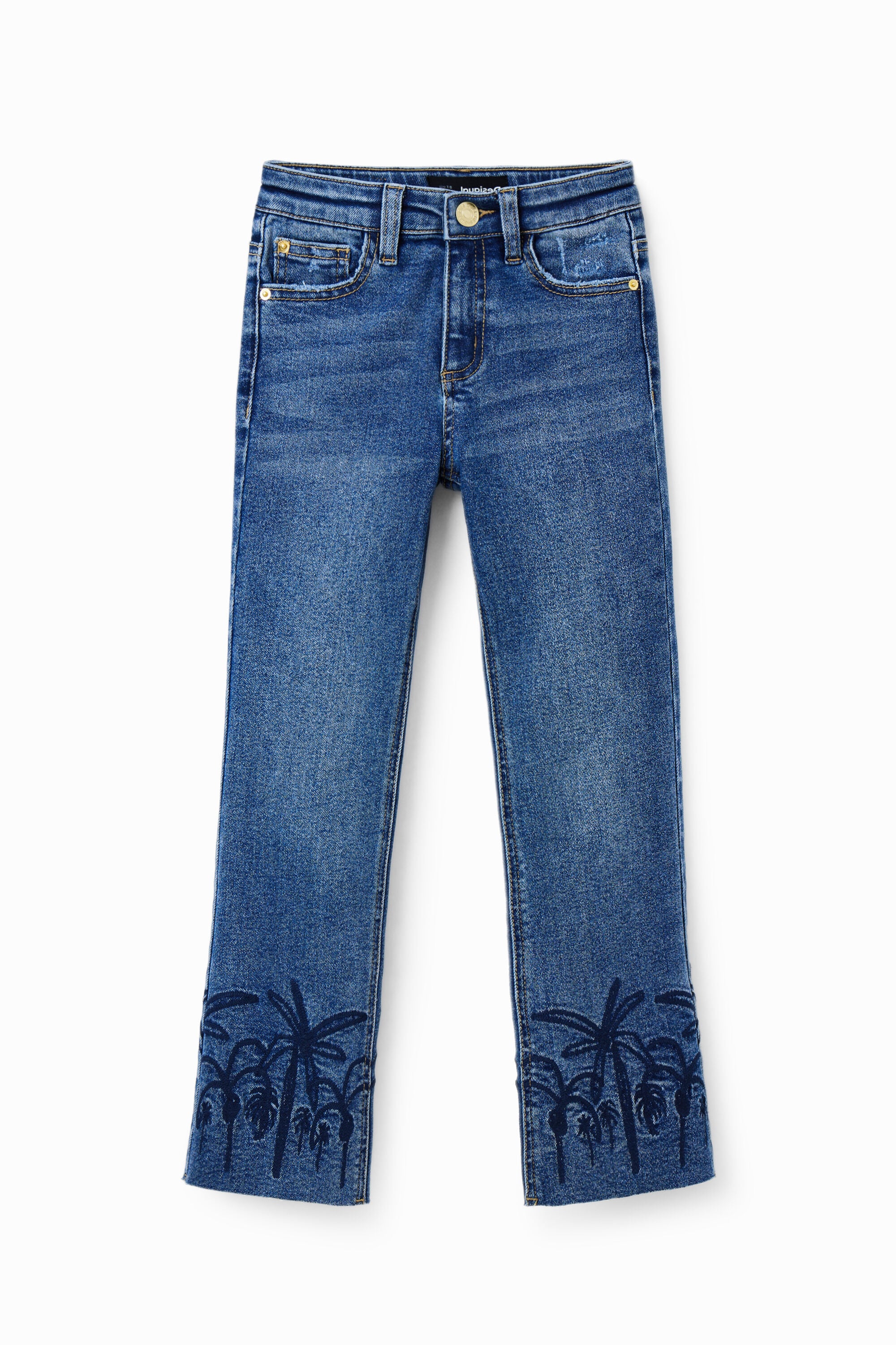 Desigual, Vaqueros flare long bordados, Algodon, Azul, 13/14