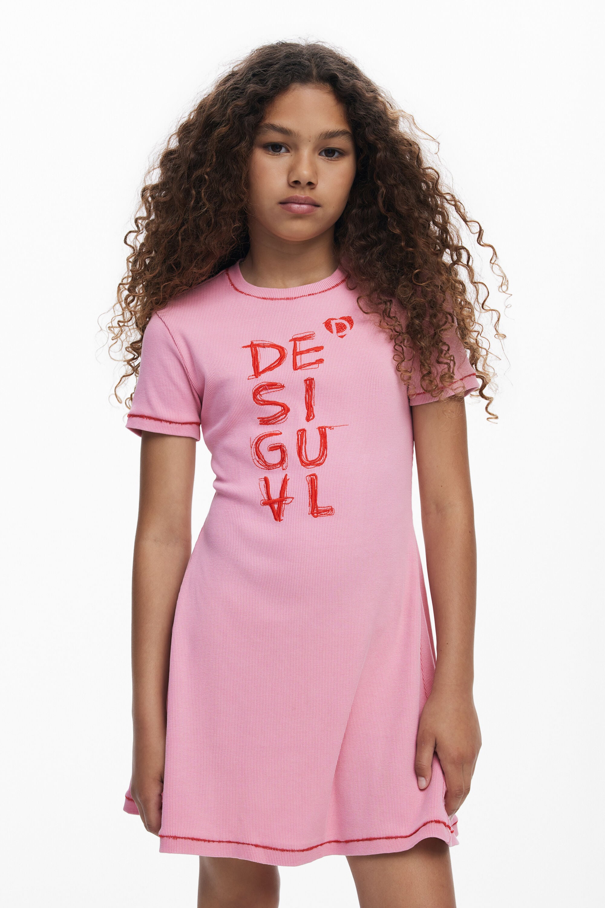 Desigual, Vestido corto logo, NiñOs, Algodon, Rojo, 7/8