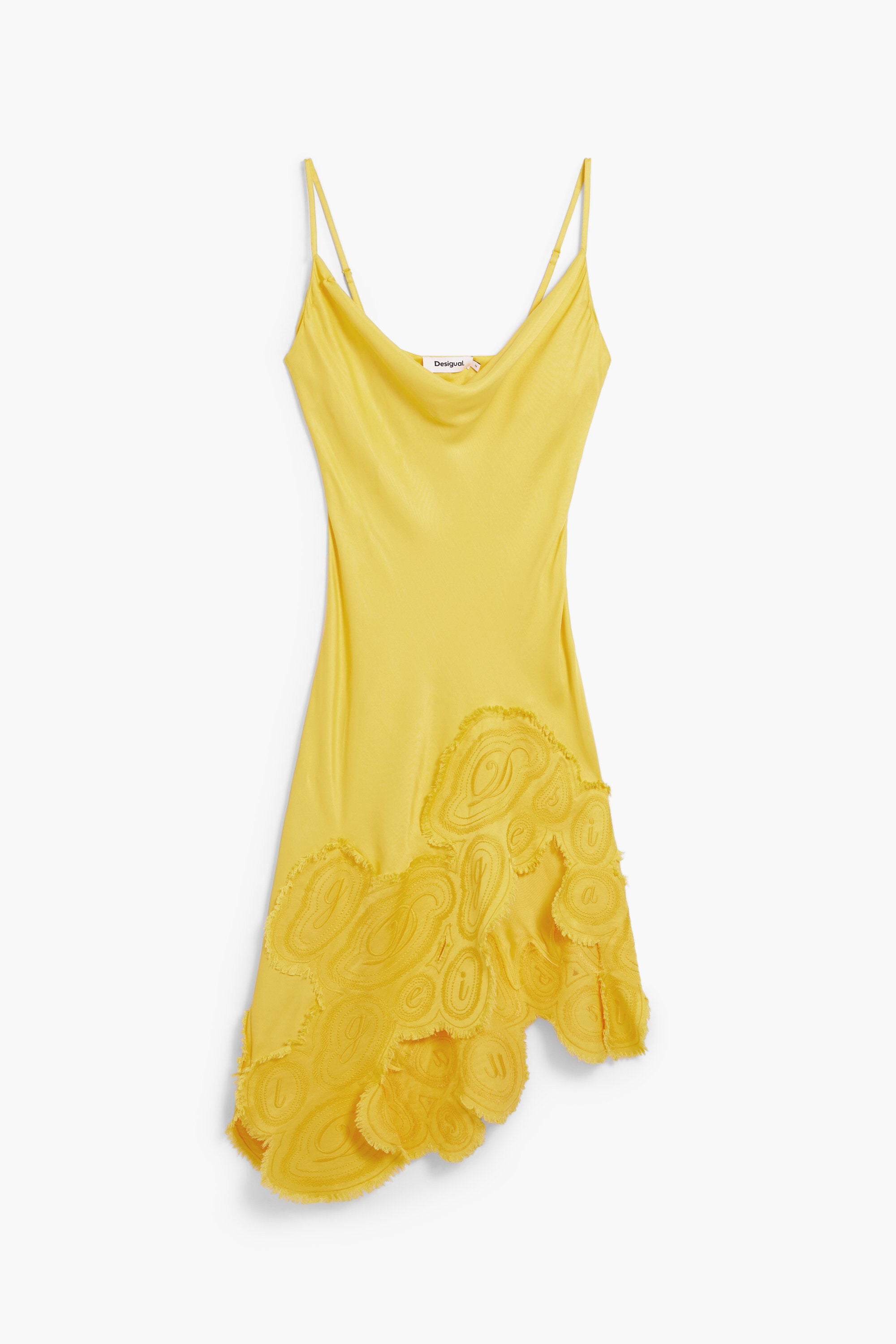 Desigual, Vestido lencero asimétrico, Viscosa, Amarillo, M