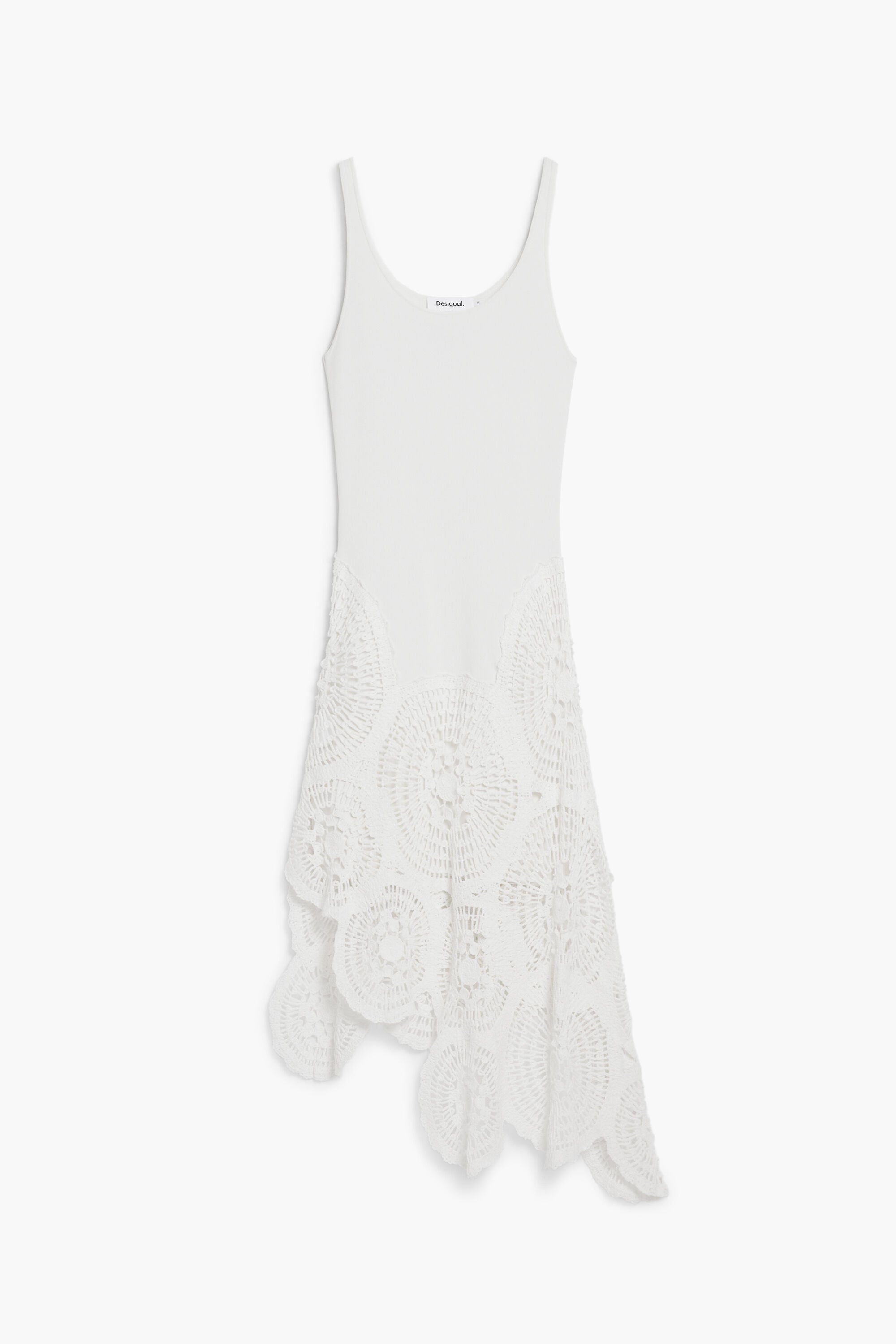 Desigual, Vestido midi crochet, Blanco, L