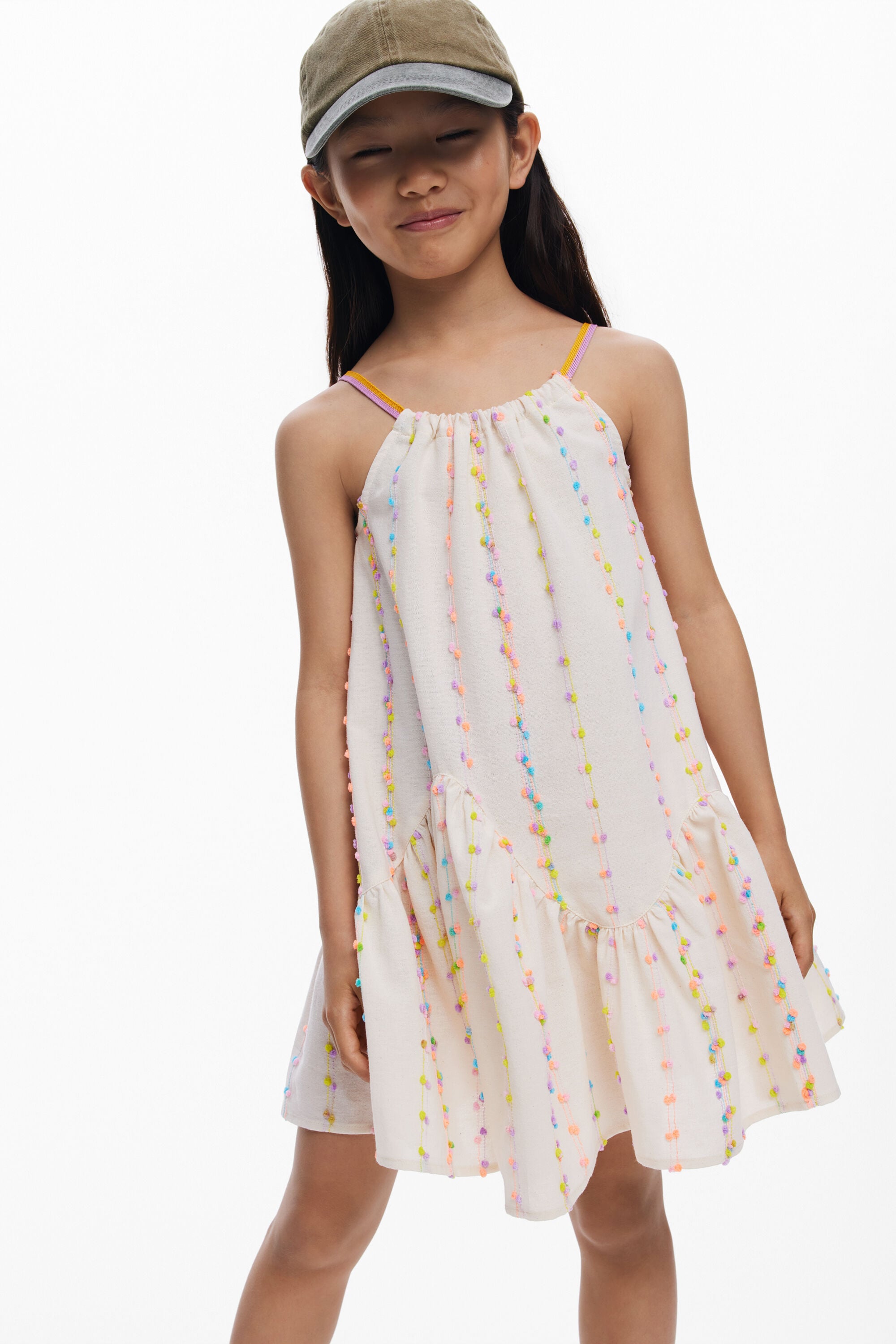 Desigual, Vestido tirantes pompones, NiñOs, Blanco, 11/12