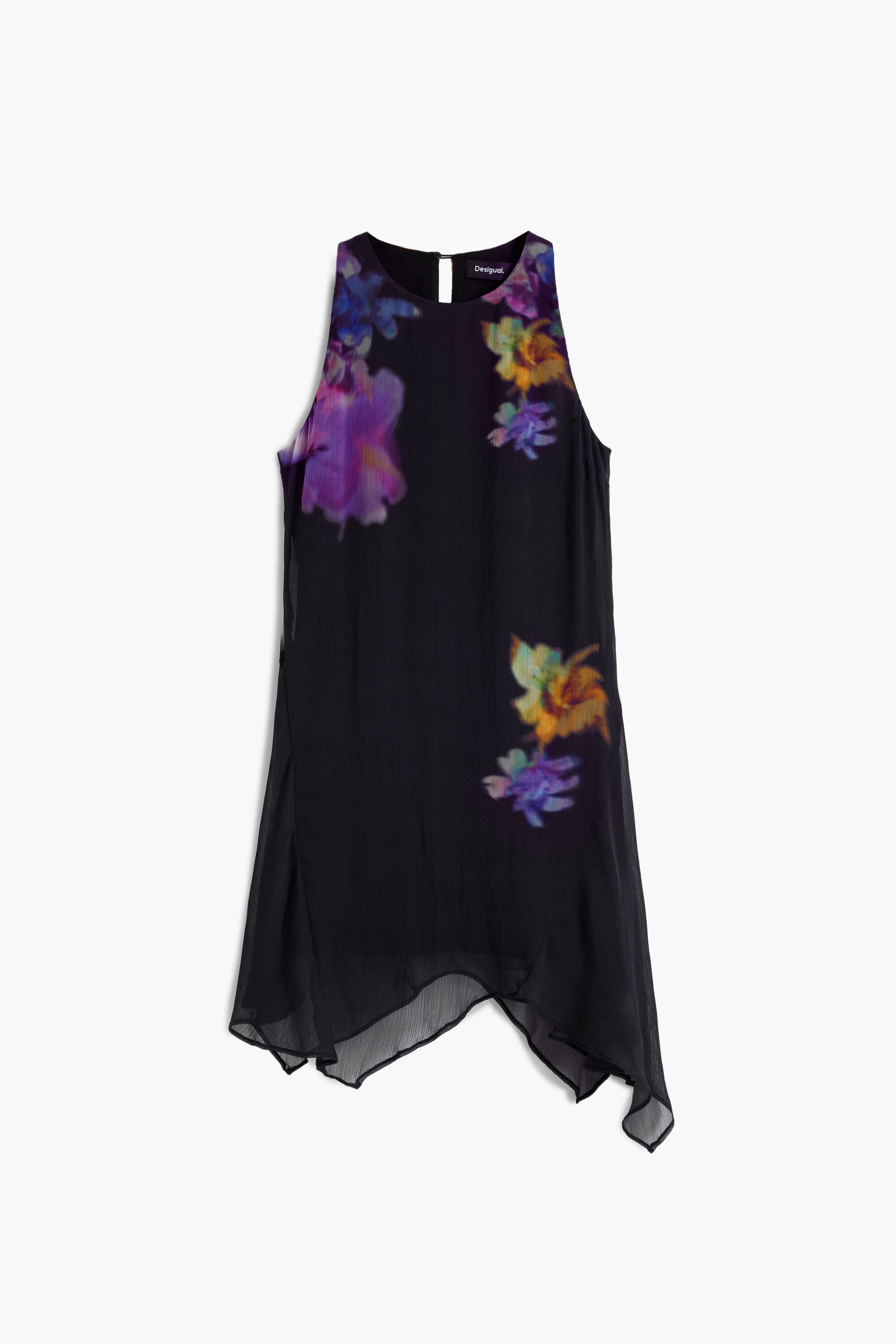 Desigual, Vestido túnica flores, Poliester, Negro, XL