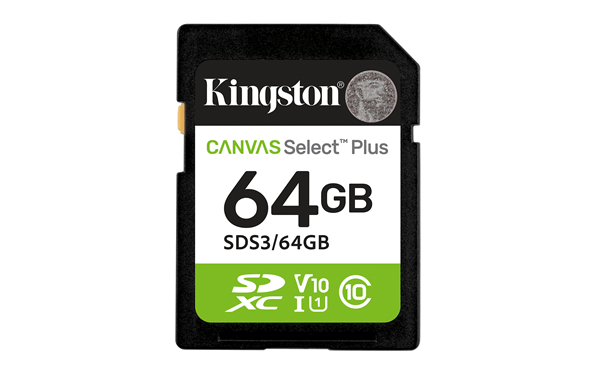 /kingston-64gb-sdxc-canvas-select-plus-gen3-100mb/s-c10-uhs-i-u1-v10